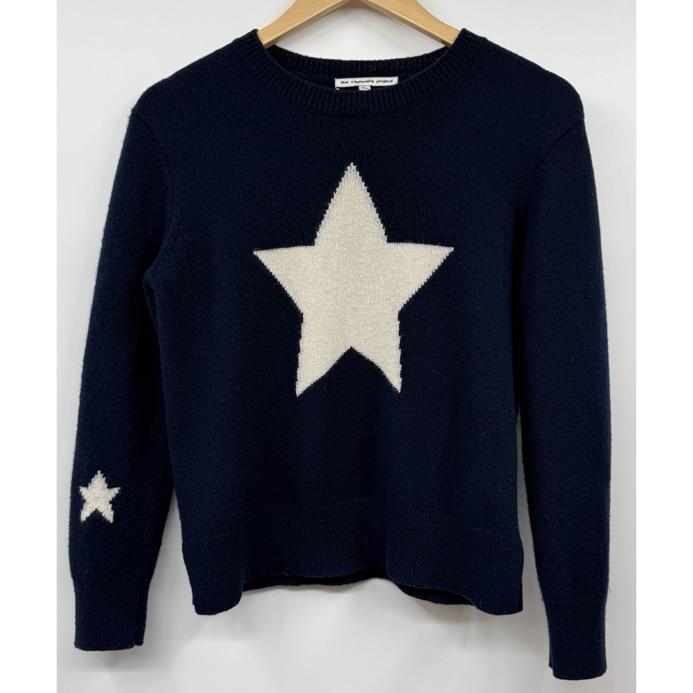 The Cashmere Project 100% Cashmere Sweater Navy SZ SM Star Nautical Coastal USA